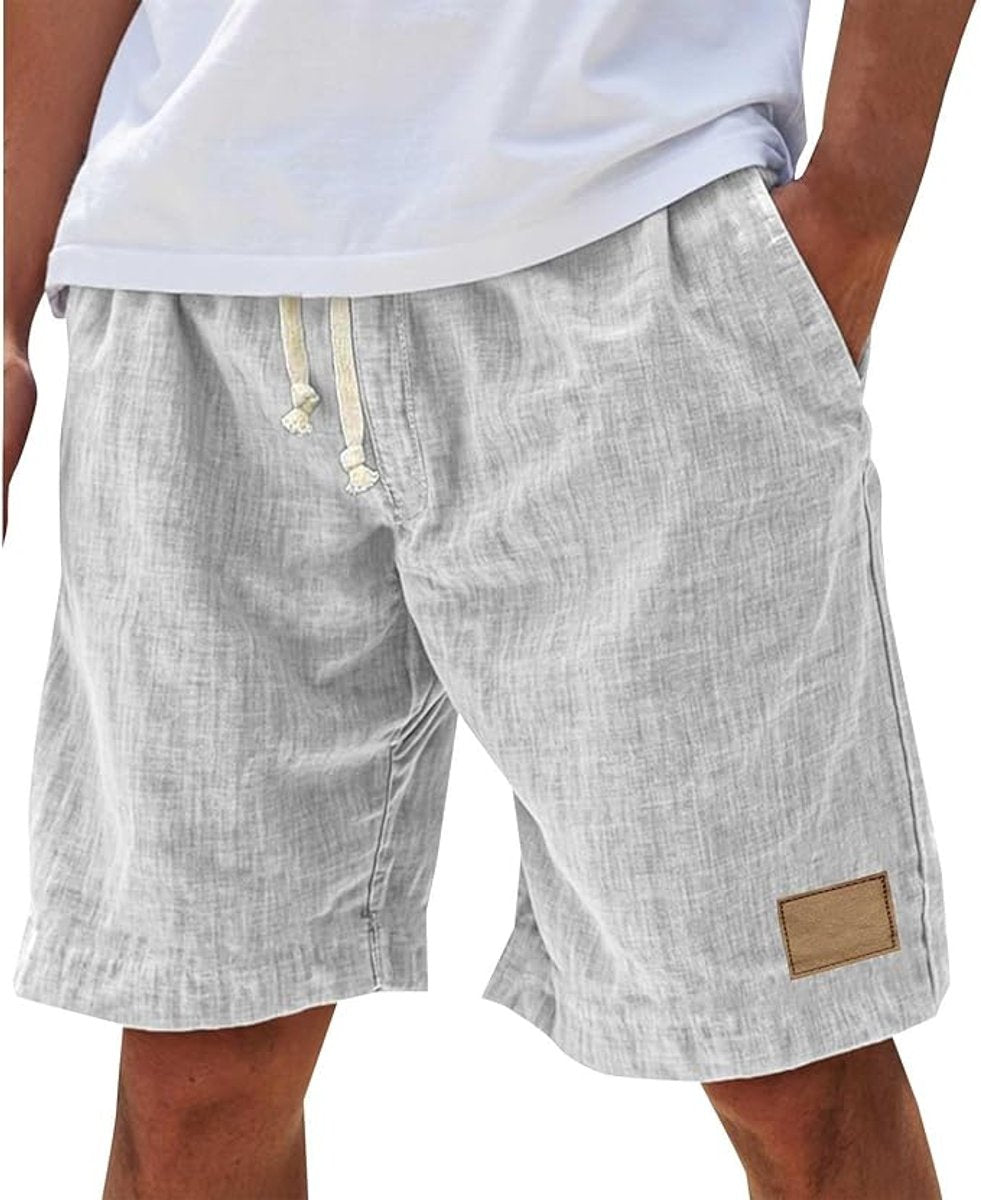 Heren Linnen Casual Korte Broek met Elastische Taille - Wit