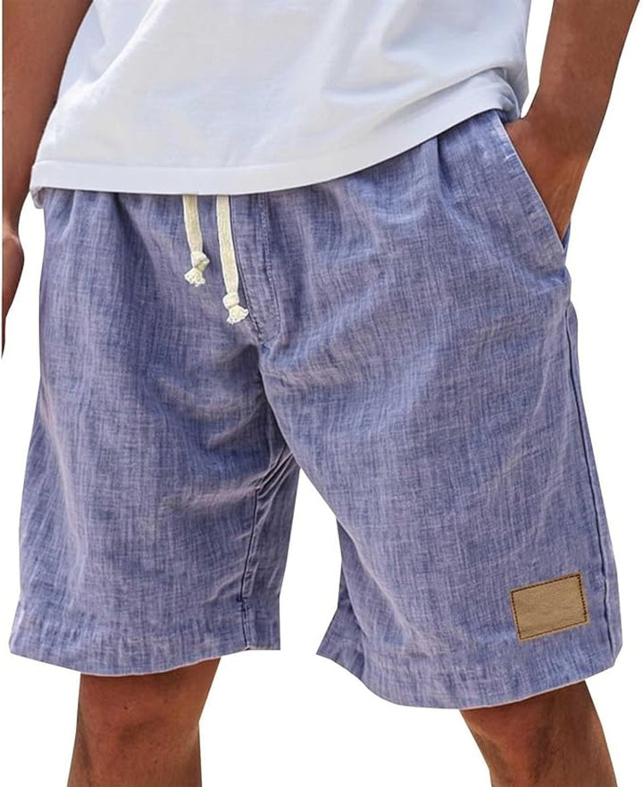 Heren Linnen Casual Korte Broek met Elastische Taille - Paars