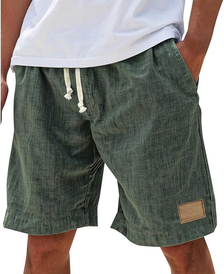 Heren Linnen Casual Korte Broek met Elastische Taille - Groen