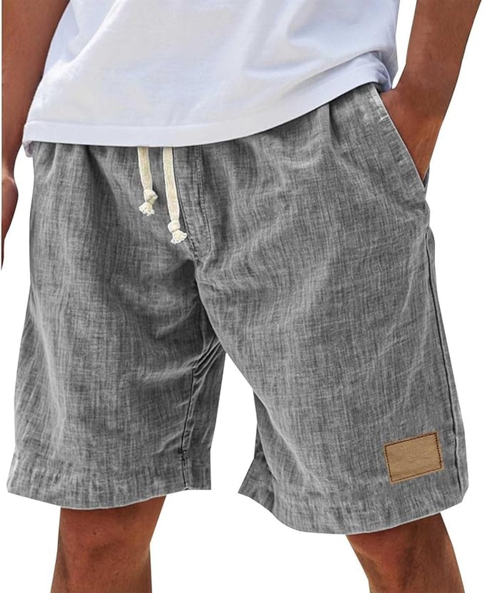 Heren Linnen Casual Korte Broek met Elastische Taille - Grijs