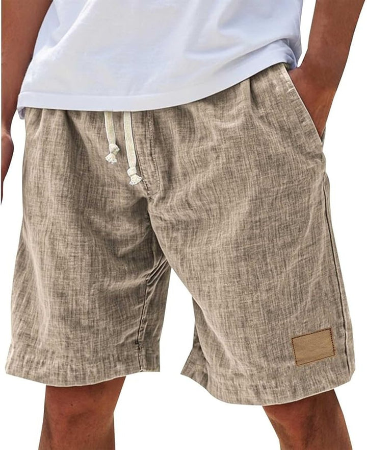 Heren Linnen Casual Korte Broek met Elastische Taille - Khaki