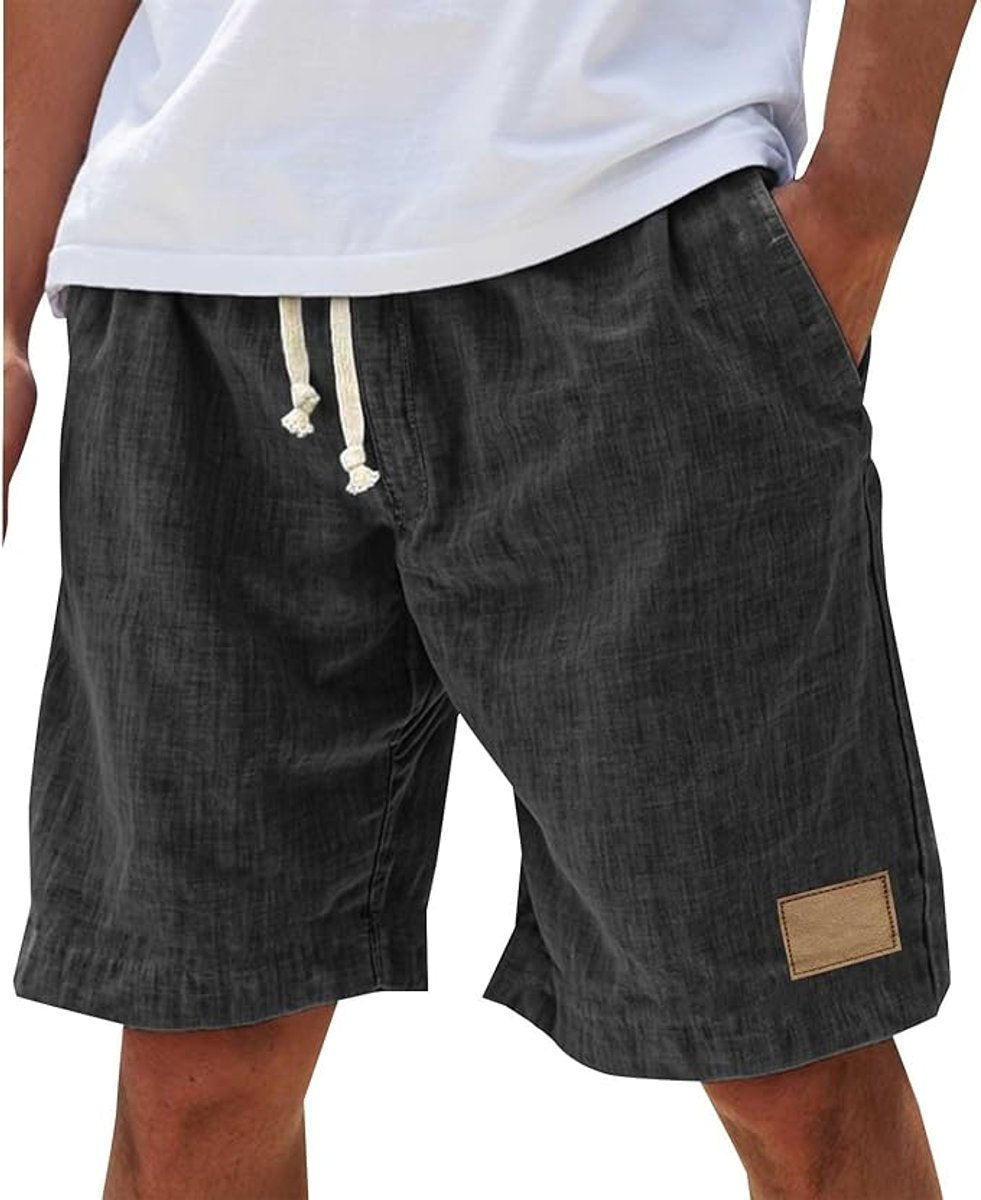 Heren Linnen Casual Korte Broek met Elastische Taille - Zwart