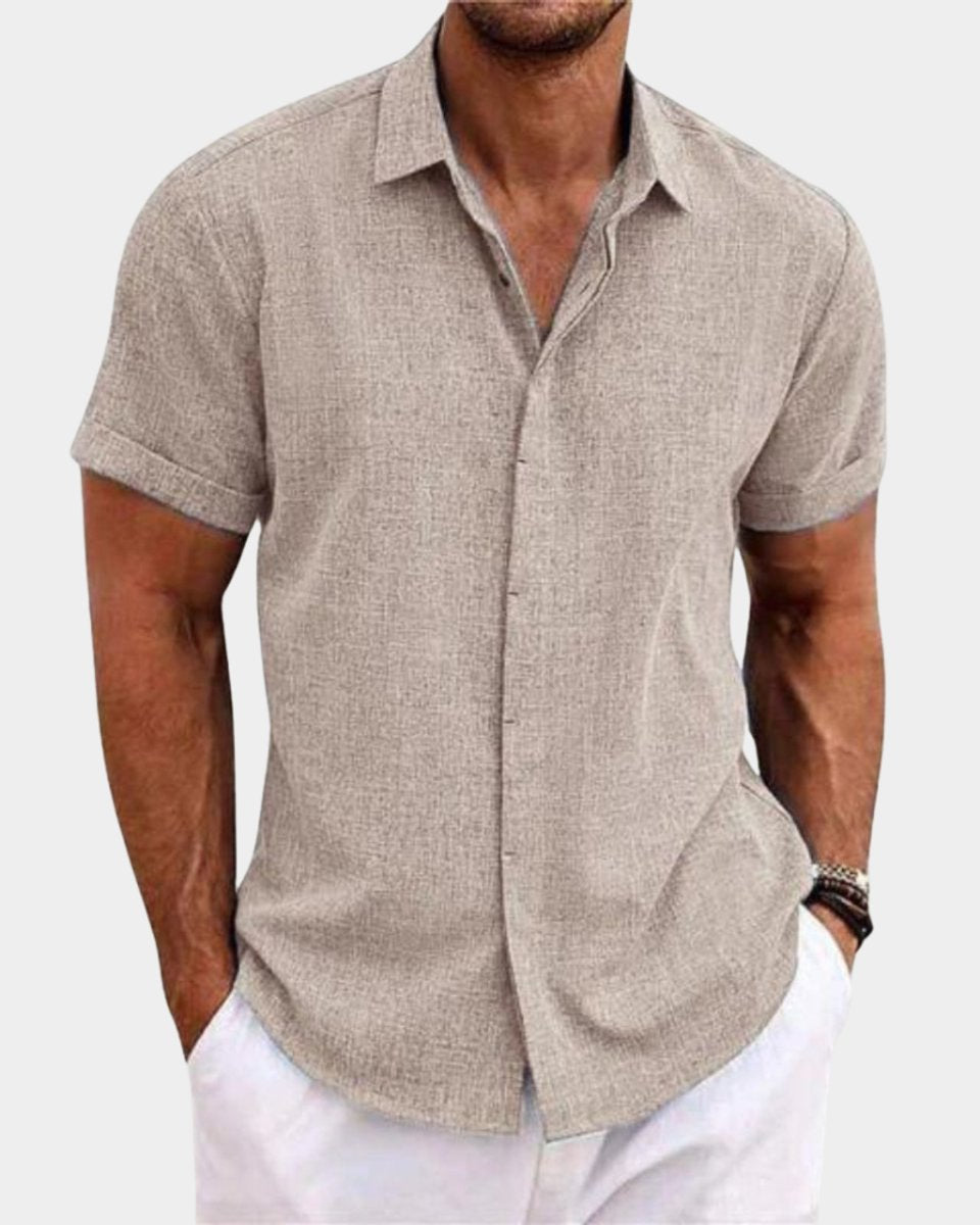 Heren Linnen Korte Mouw Overhemd Luchtig Casual Knoop - Khaki