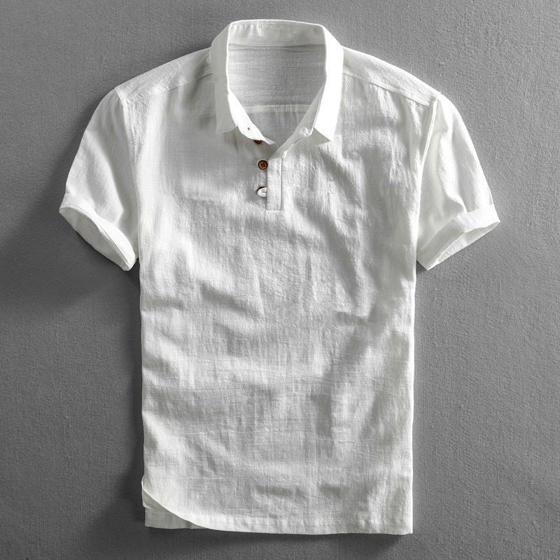 Heren Linnen Korte Mouw Polo Shirt - White