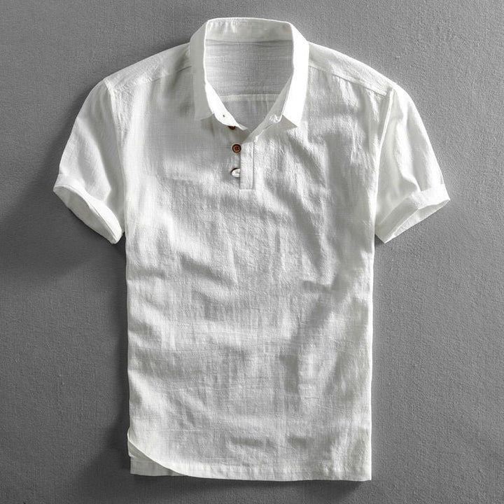 Heren Linnen Korte Mouw Polo Shirt - White