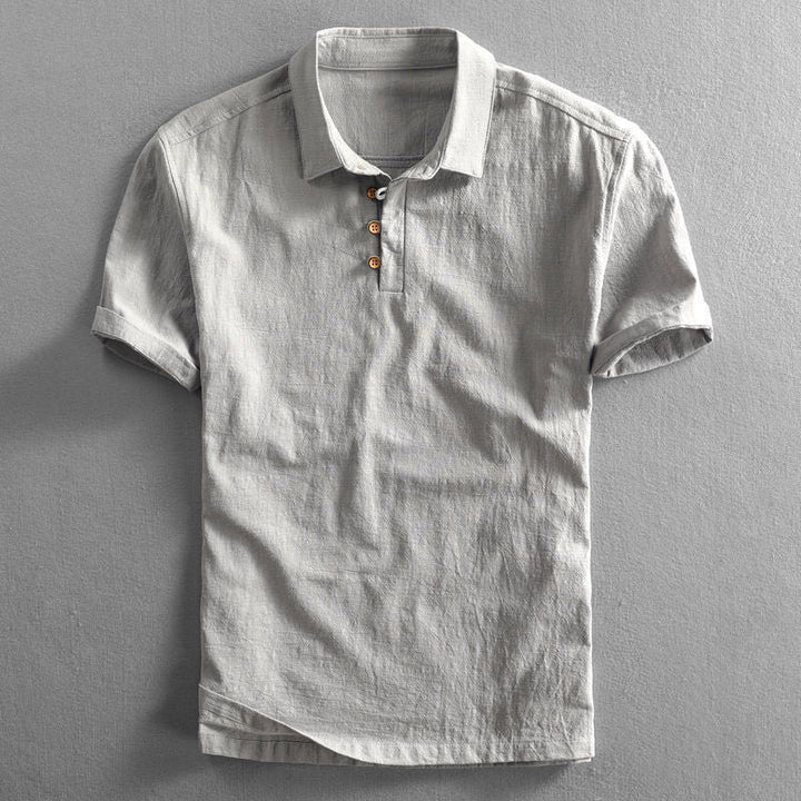 Heren Linnen Korte Mouw Polo Shirt - Gray