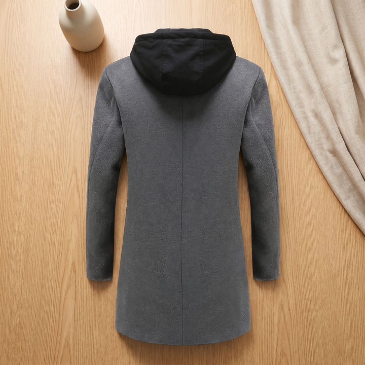 Heren Longline Trench Coat met Capuchon en Notch Revers