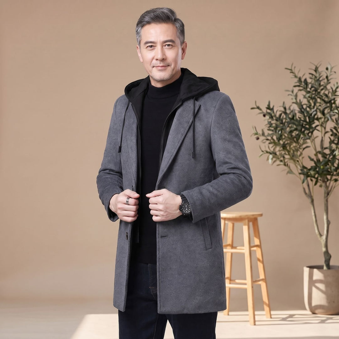 Heren Longline Trench Coat met Capuchon en Notch Revers