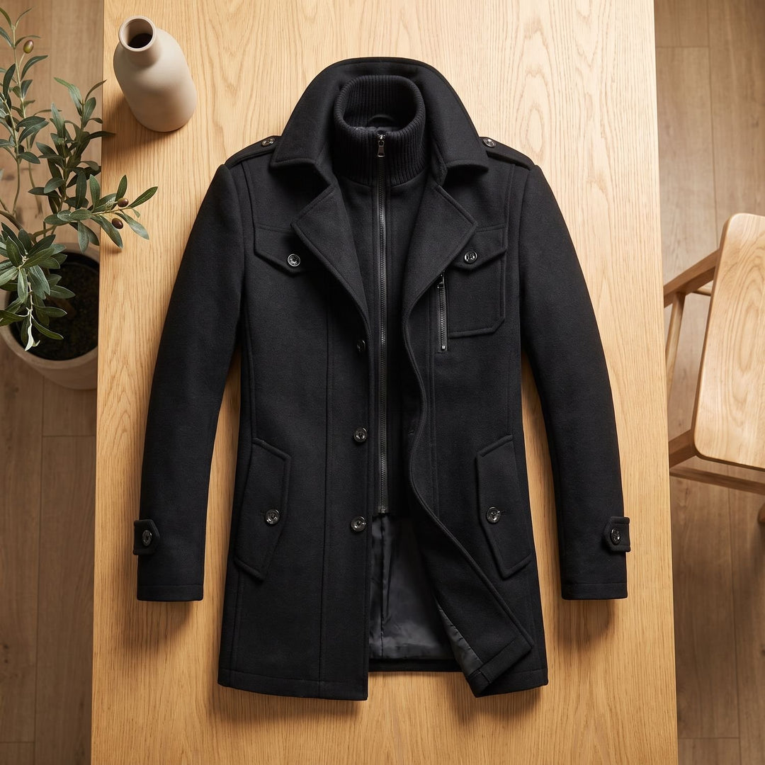 Heren Longline Winterjas met Dubbele Knoopsluiting - Zwart