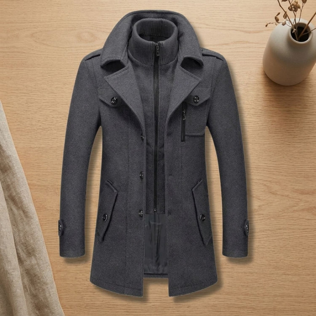 Heren Longline Winterjas met Dubbele Knoopsluiting - Donkergrijs