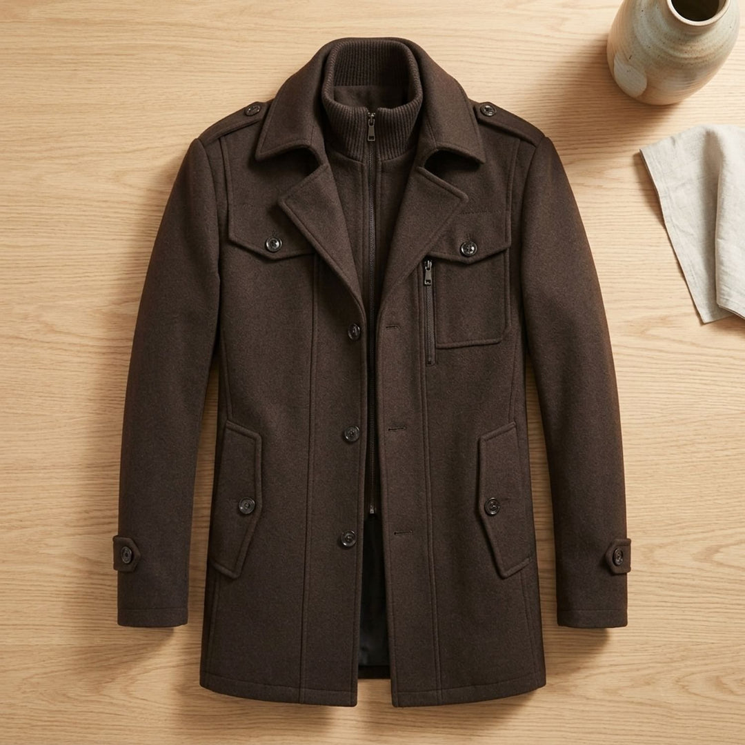 Heren Longline Winterjas met Dubbele Knoopsluiting - Lichtbruin