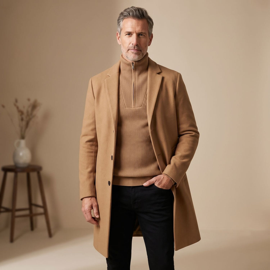 Heren Longline Winterjas met Ritsvoering en Kraag