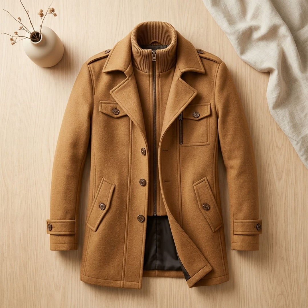Heren Longline Winterjas met Ritsvoering en Kraag - Bruin