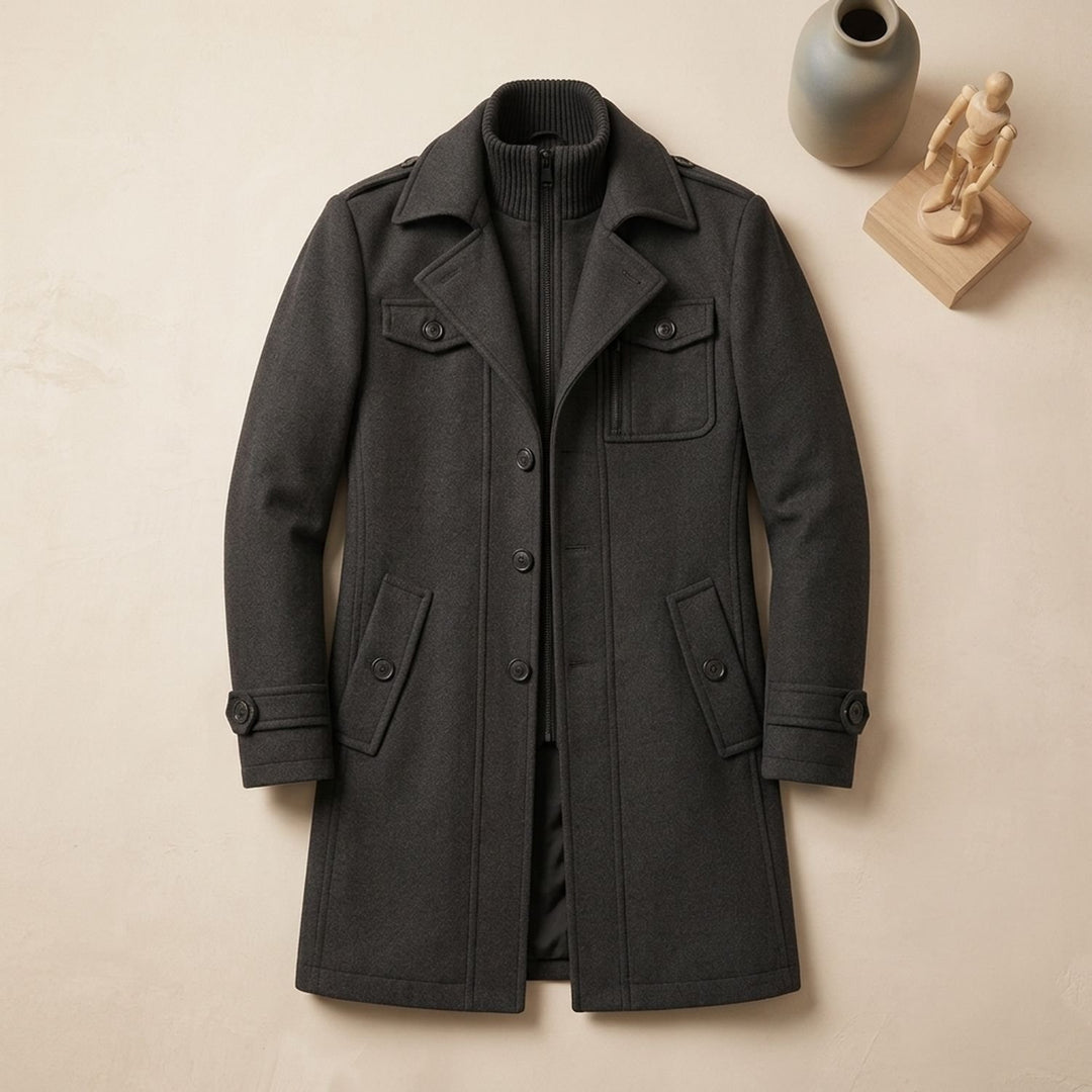 Heren Longline Winterjas met Ritsvoering en Kraag - Grijs