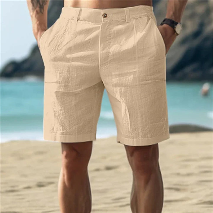 Heren Losse Linnen Shorts Elastische Taille Zomer - Beige