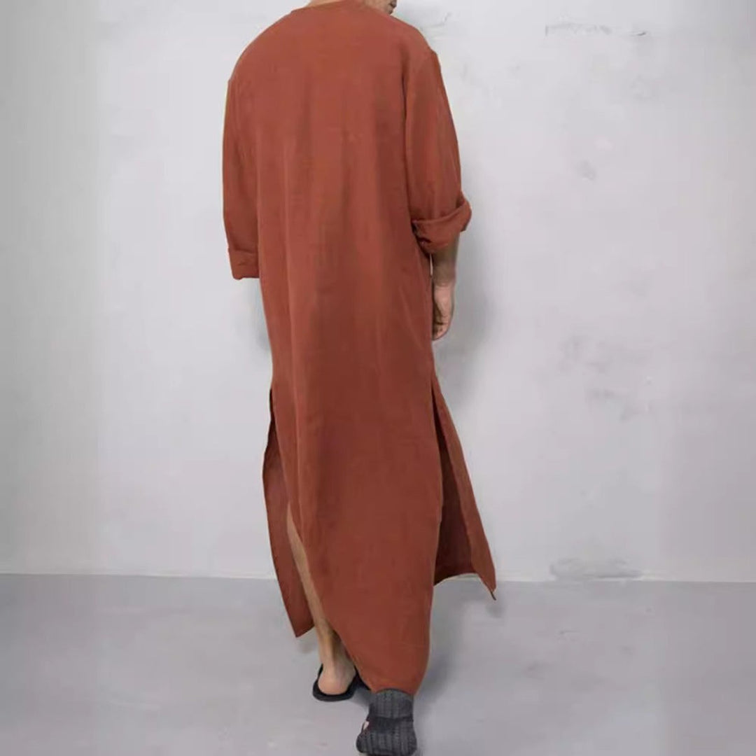Heren Maxi Linnen Tunic Kaftan Wijde Snit Knoopsluiting Zijzakken