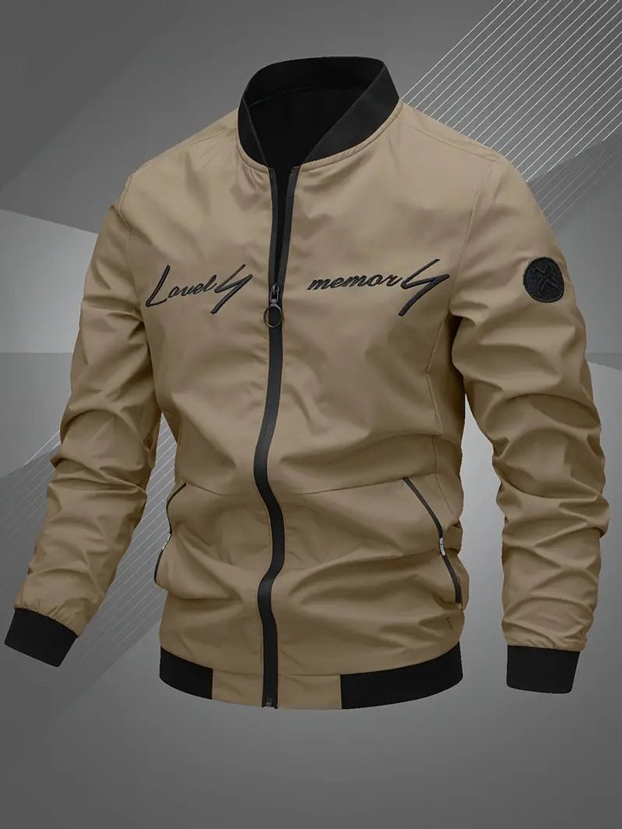 Heren Mens Bomber Jacket Polyester Baseballkraag Ritssluiting - Khaki