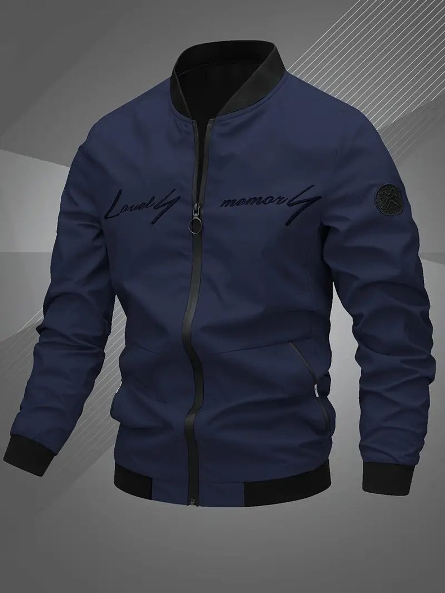 Heren Mens Bomber Jacket Polyester Baseballkraag Ritssluiting - Marineblauw