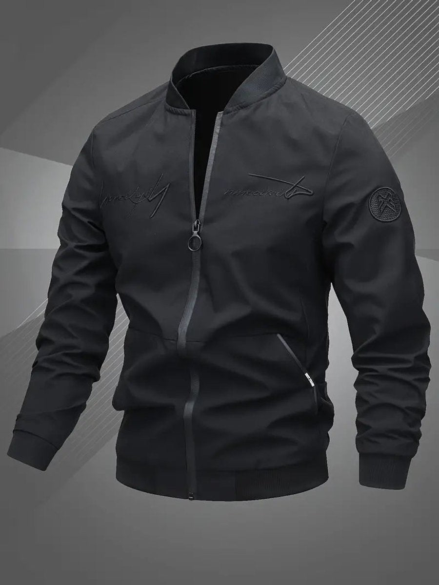 Heren Mens Bomber Jacket Polyester Baseballkraag Ritssluiting - Zwart