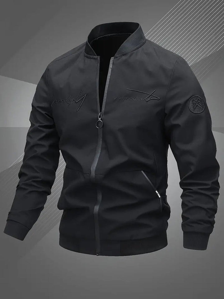 Heren Mens Bomber Jacket Polyester Baseballkraag Ritssluiting - Zwart
