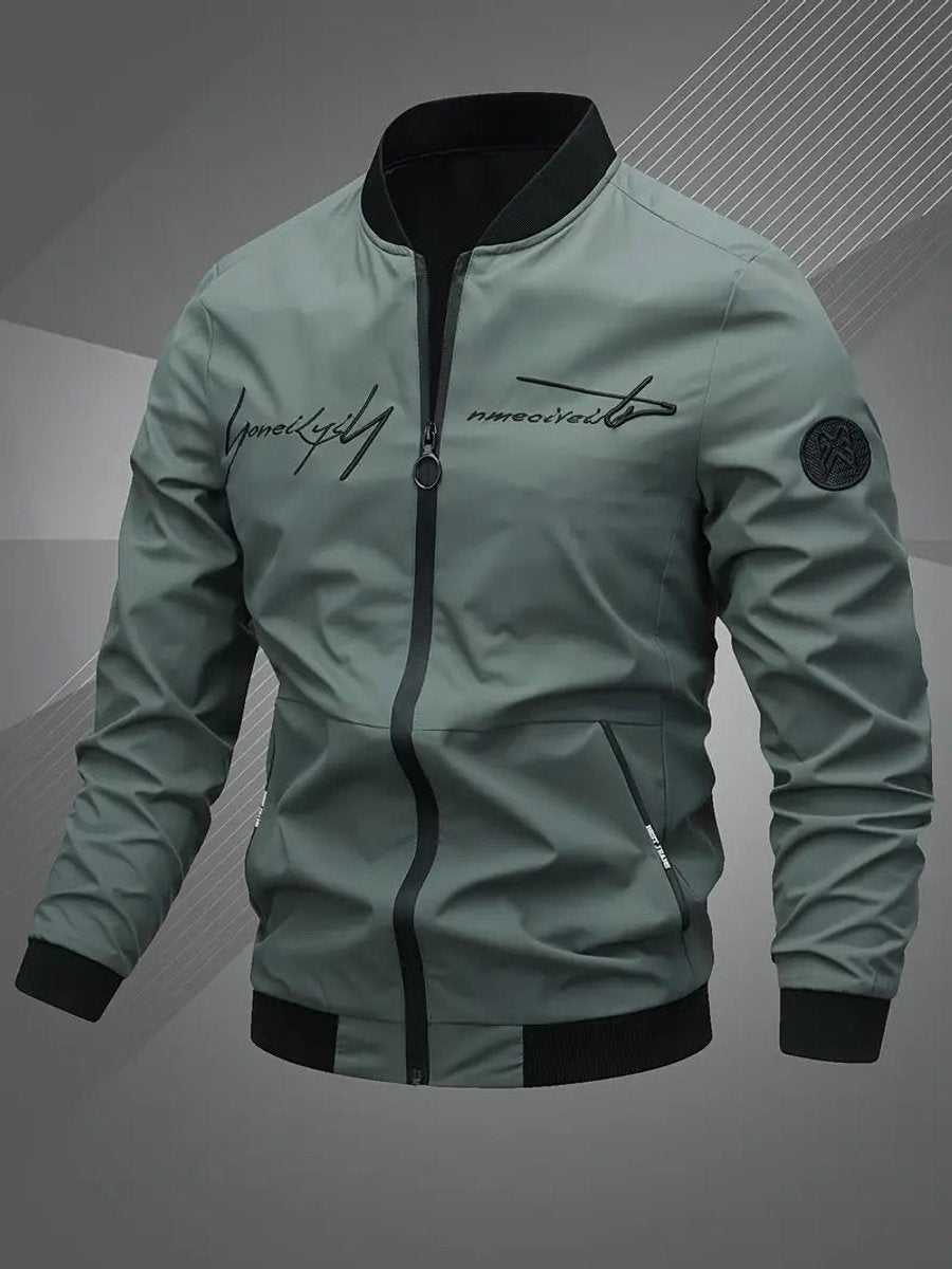 Heren Mens Bomber Jacket Polyester Baseballkraag Ritssluiting - Legergroen