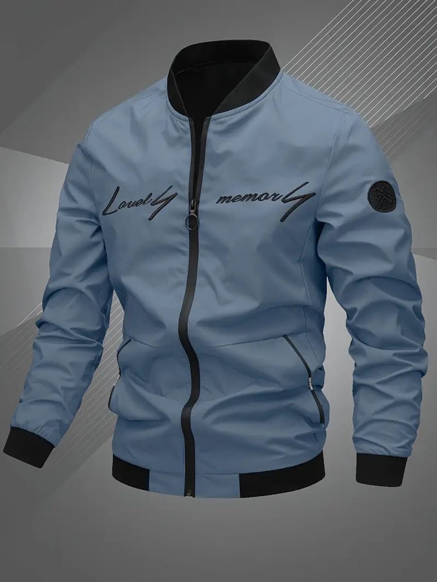 Heren Mens Bomber Jacket Polyester Baseballkraag Ritssluiting - Mistig blauw