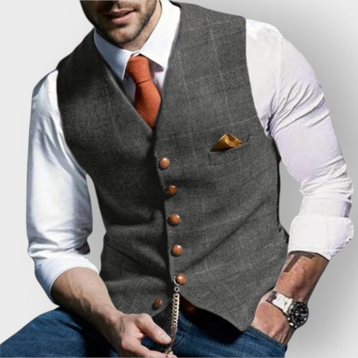 Heren Mens Gilet Geruite Tweed Stijlvol Knoopvest - Lichtgrijs
