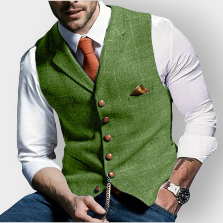 Heren Mens Gilet Geruite Tweed Stijlvol Knoopvest - Groen
