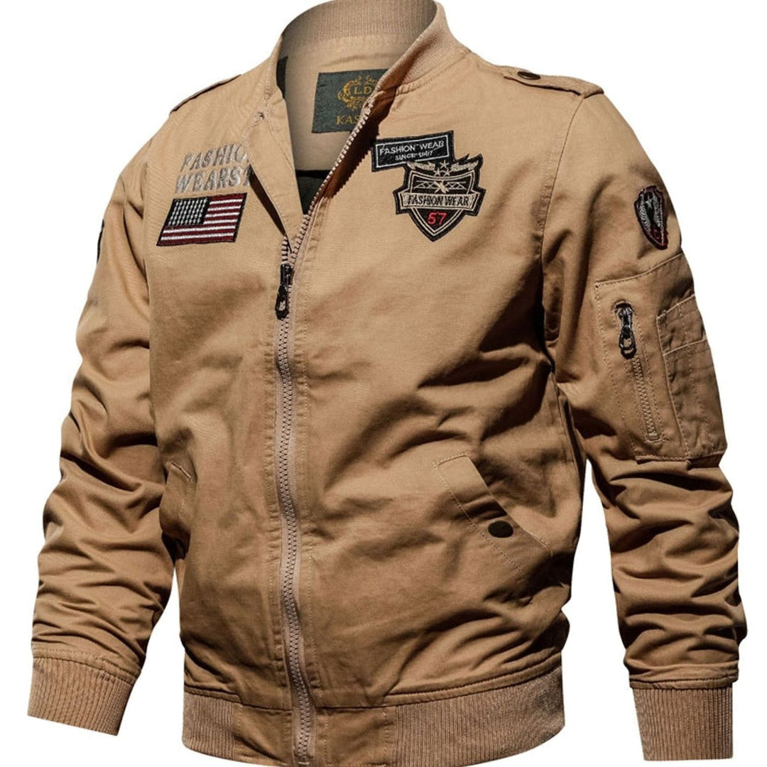 Heren Militaire Bomberjacket met Patches en Ritszakken - Khaki