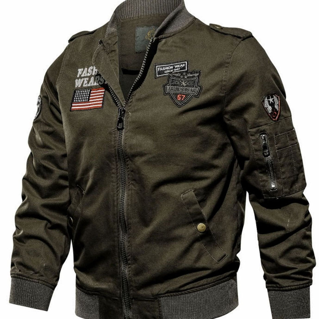 Heren Militaire Bomberjacket met Patches en Ritszakken - Groen