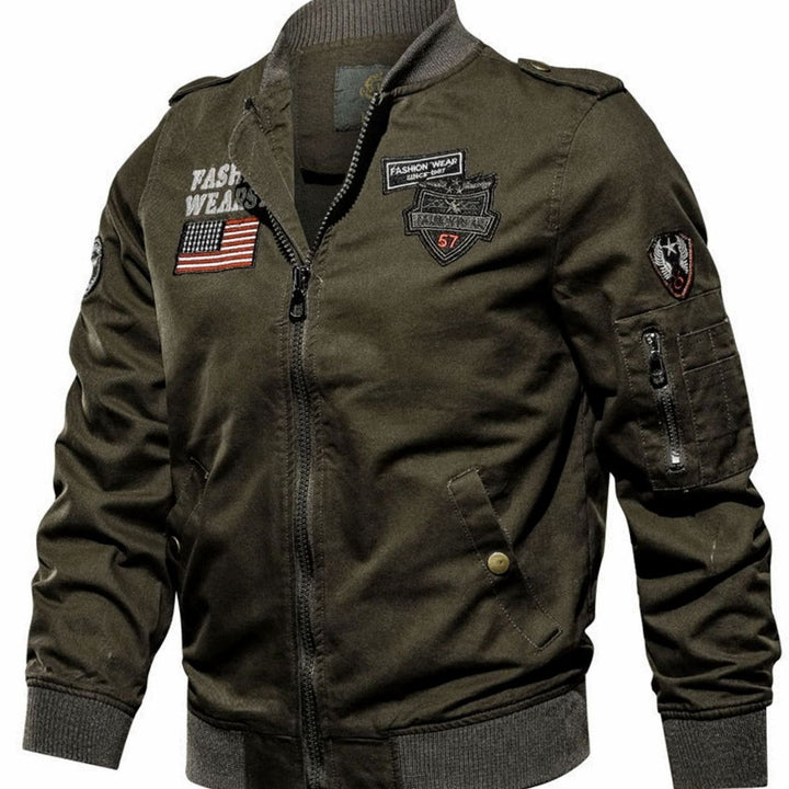Heren Militaire Bomberjacket met Patches en Ritszakken - Groen