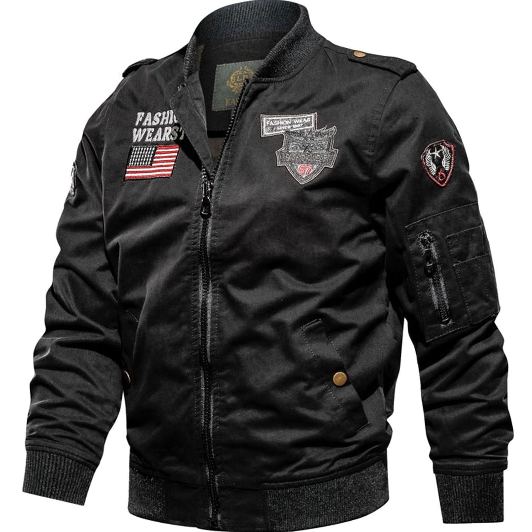Heren Militaire Bomberjacket met Patches en Ritszakken - Zwart
