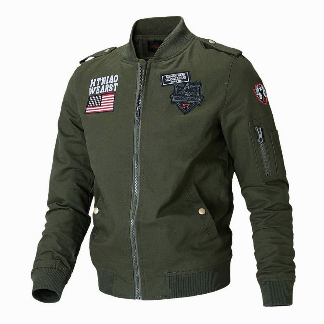 Heren Militaire Bomberjacket met Patches Opstaande Kraag