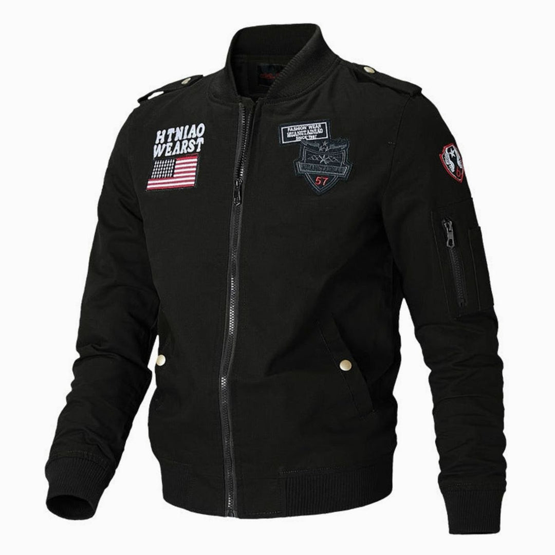 Heren Militaire Bomberjacket met Patches Opstaande Kraag