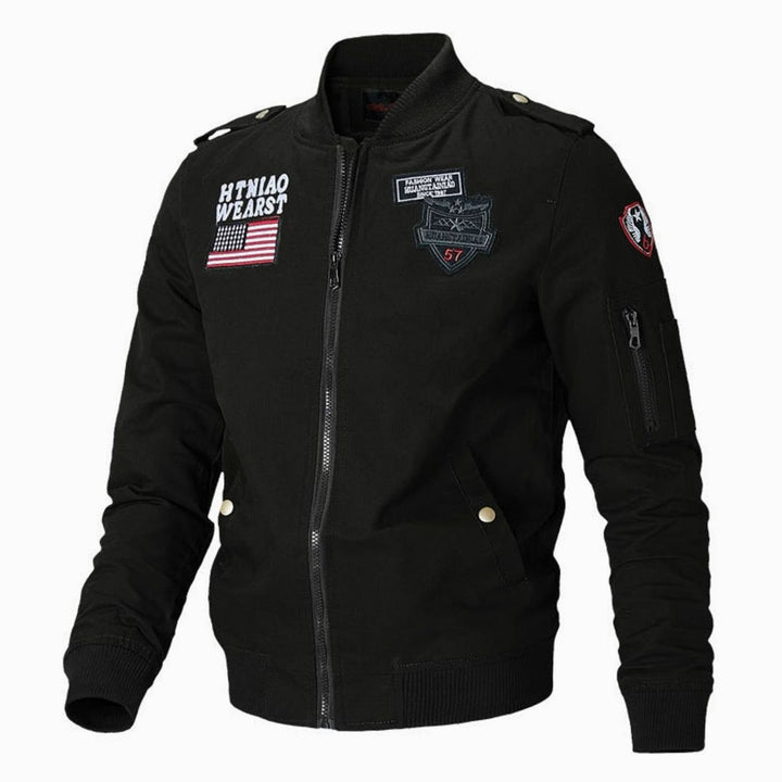Heren Militaire Bomberjacket met Patches Opstaande Kraag