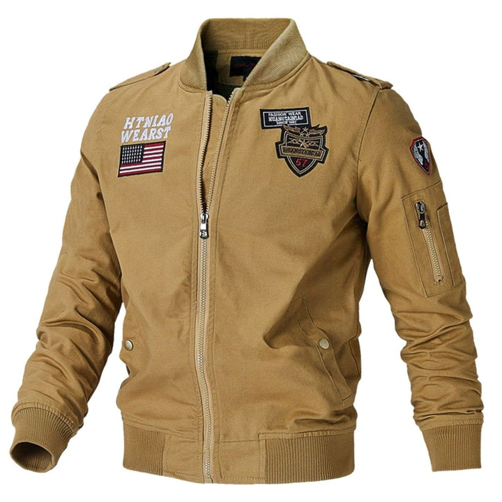 Heren Militaire Bomberjacket met Patches Opstaande Kraag