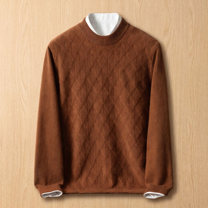 Heren Mock Neck Pullover Trui met Ruitstructuur - Bruin