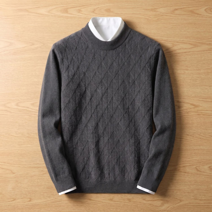 Heren Mock Neck Pullover Trui met Ruitstructuur - Grijs