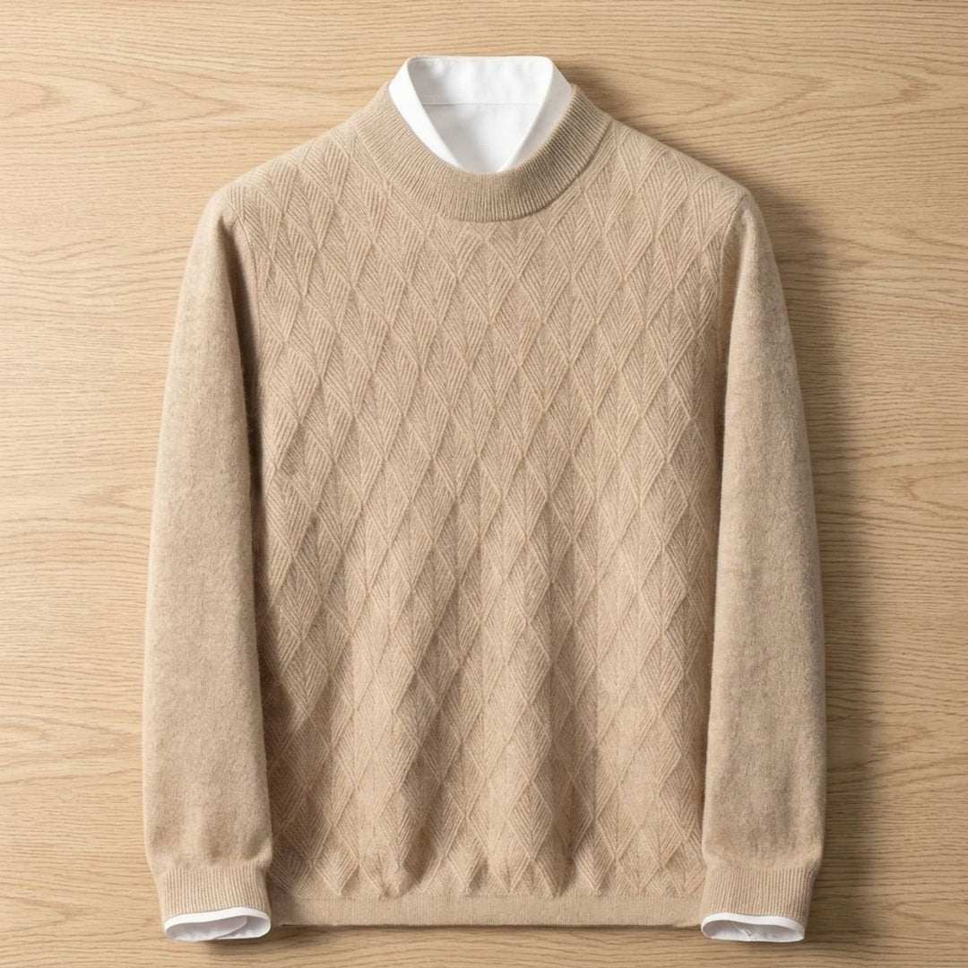 Heren Mock Neck Pullover Trui met Ruitstructuur - Beige