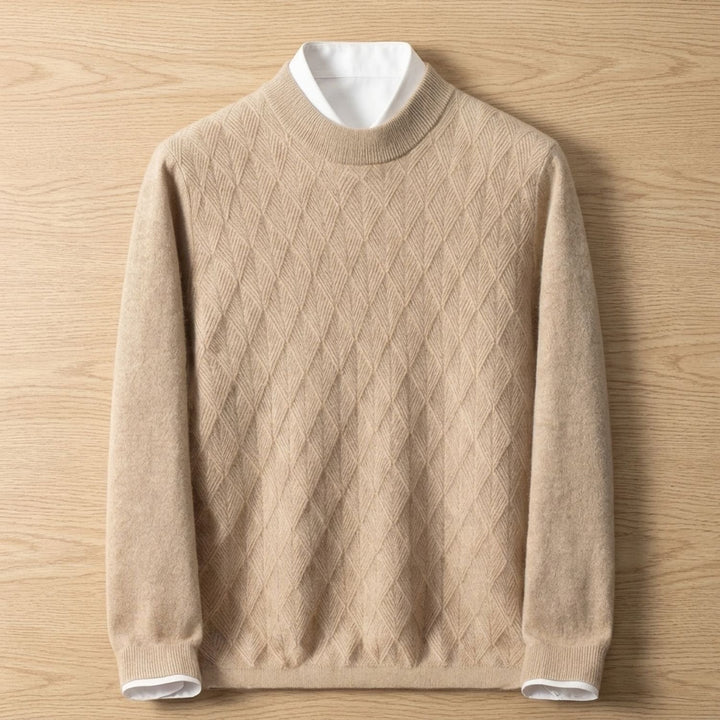 Heren Mock Neck Pullover Trui met Ruitstructuur - Beige