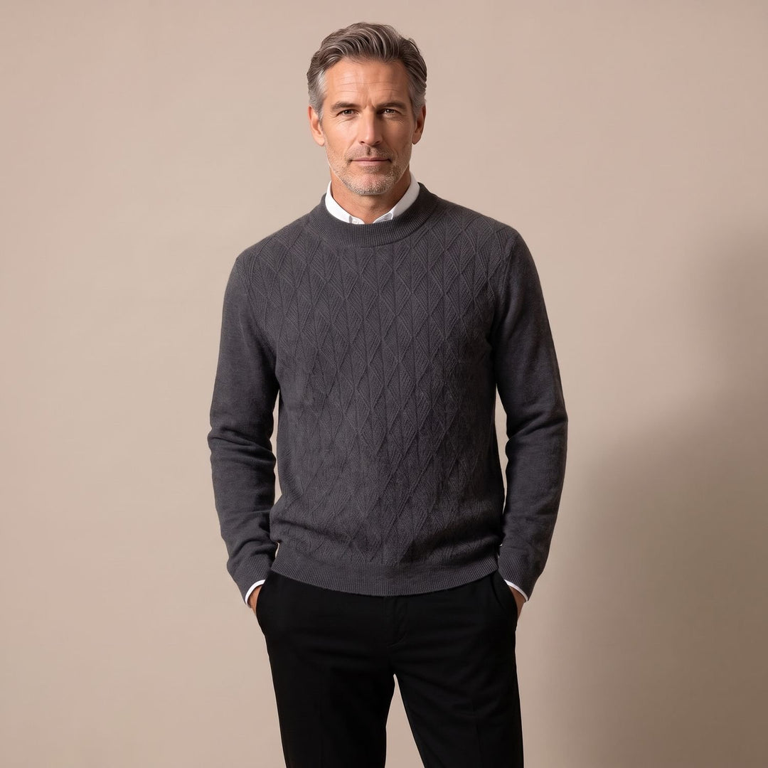 Heren Mock Neck Pullover Trui met Ruitstructuur