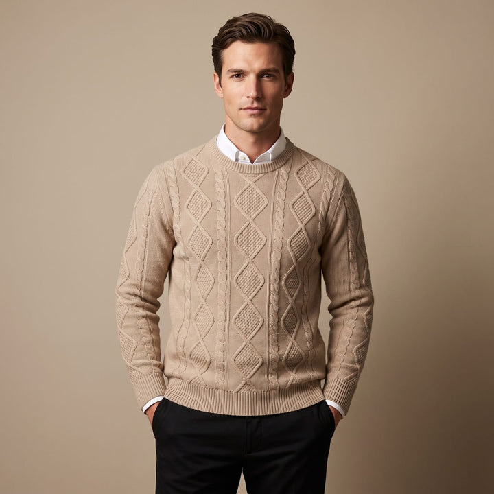 Heren Mock Neck Pullover Trui met Ruitstructuur