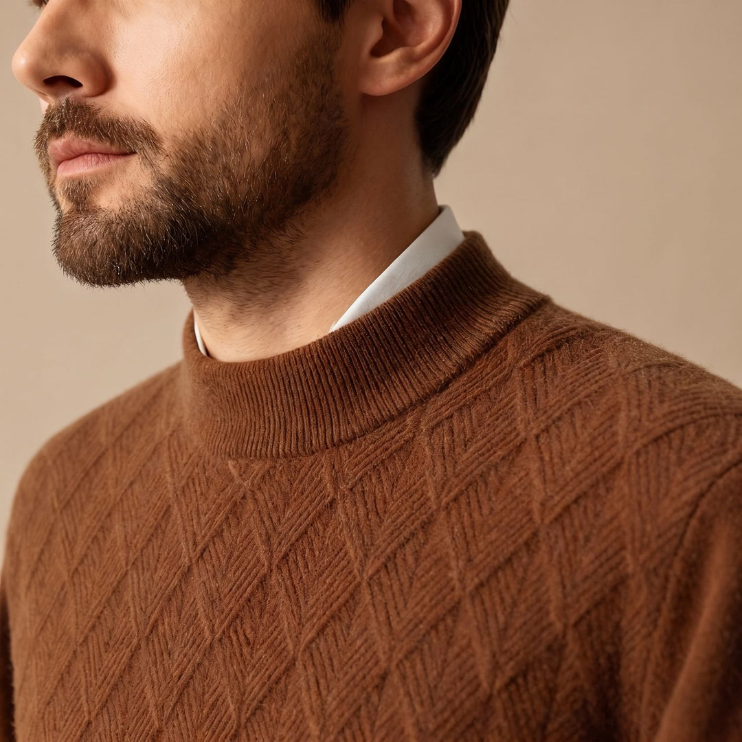 Heren Mock Neck Pullover Trui met Ruitstructuur