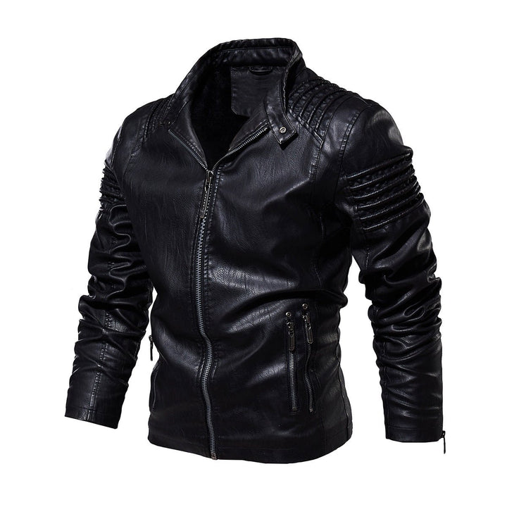 Heren Motorstijl Kunstleren Leather Jacket Gestructureerde Schouders - Zwart