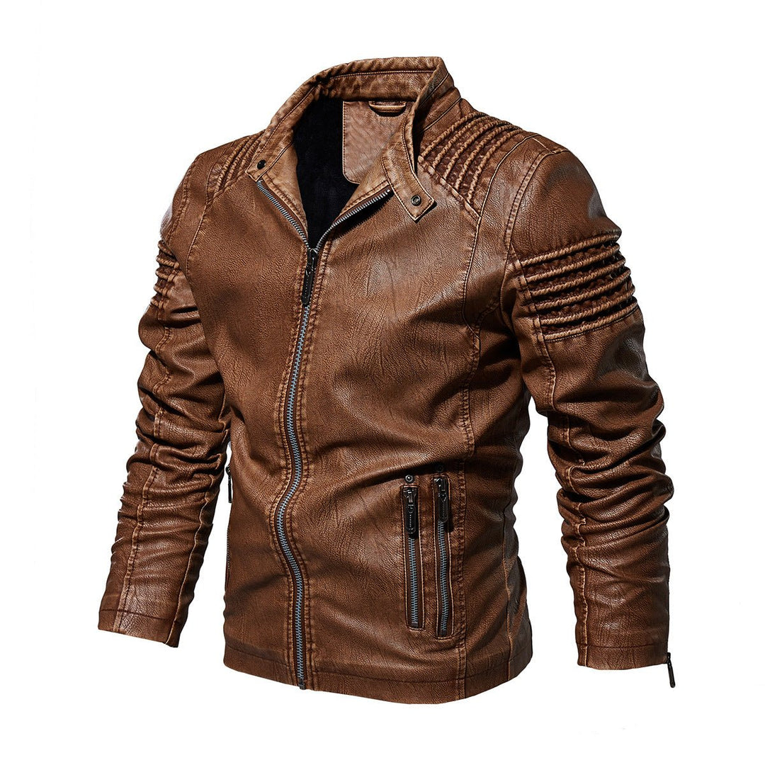 Heren Motorstijl Kunstleren Leather Jacket Gestructureerde Schouders - Khaki