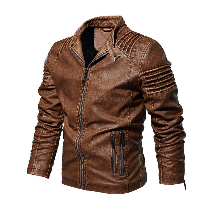 Heren Motorstijl Kunstleren Leather Jacket Gestructureerde Schouders - Khaki