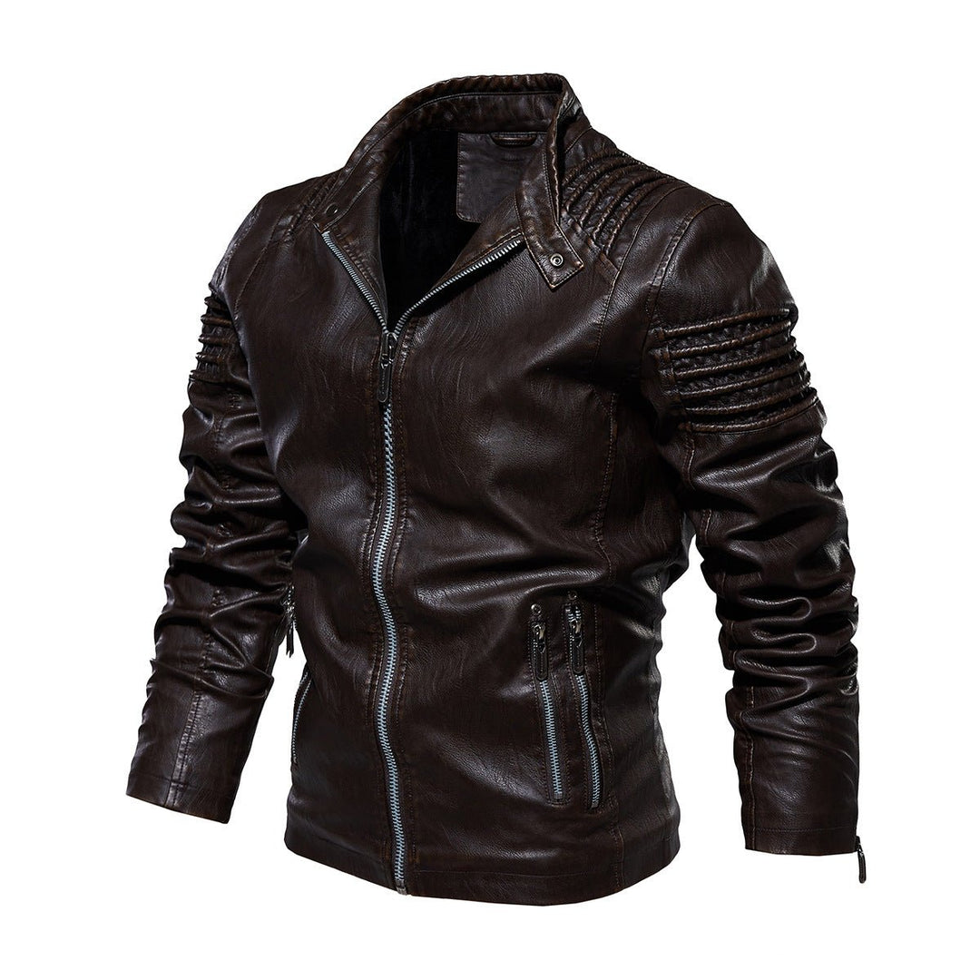 Heren Motorstijl Kunstleren Leather Jacket Gestructureerde Schouders - Bruin