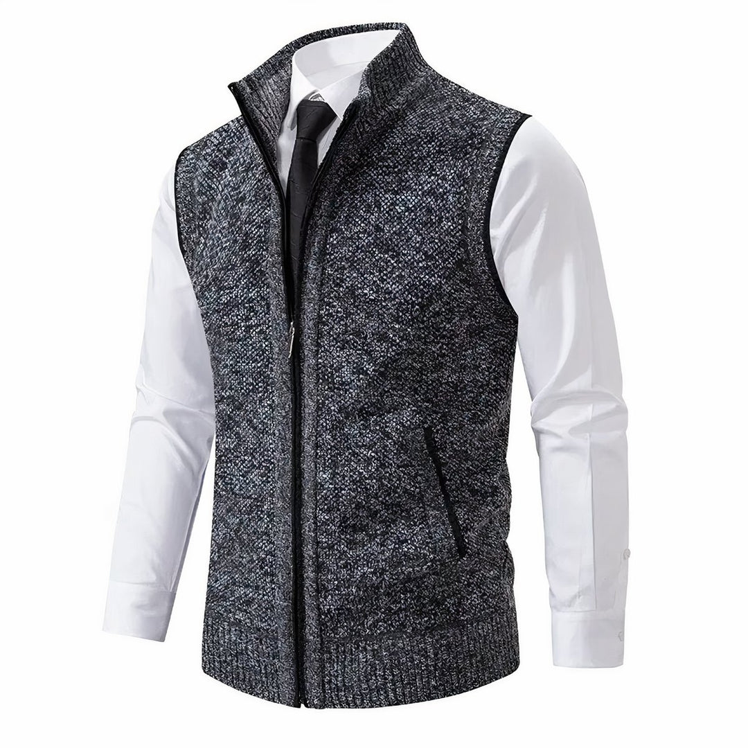 Heren Mouwloze Gebreide Mens Cardigan Vest Rits Staande Kraag - Donkergrijs