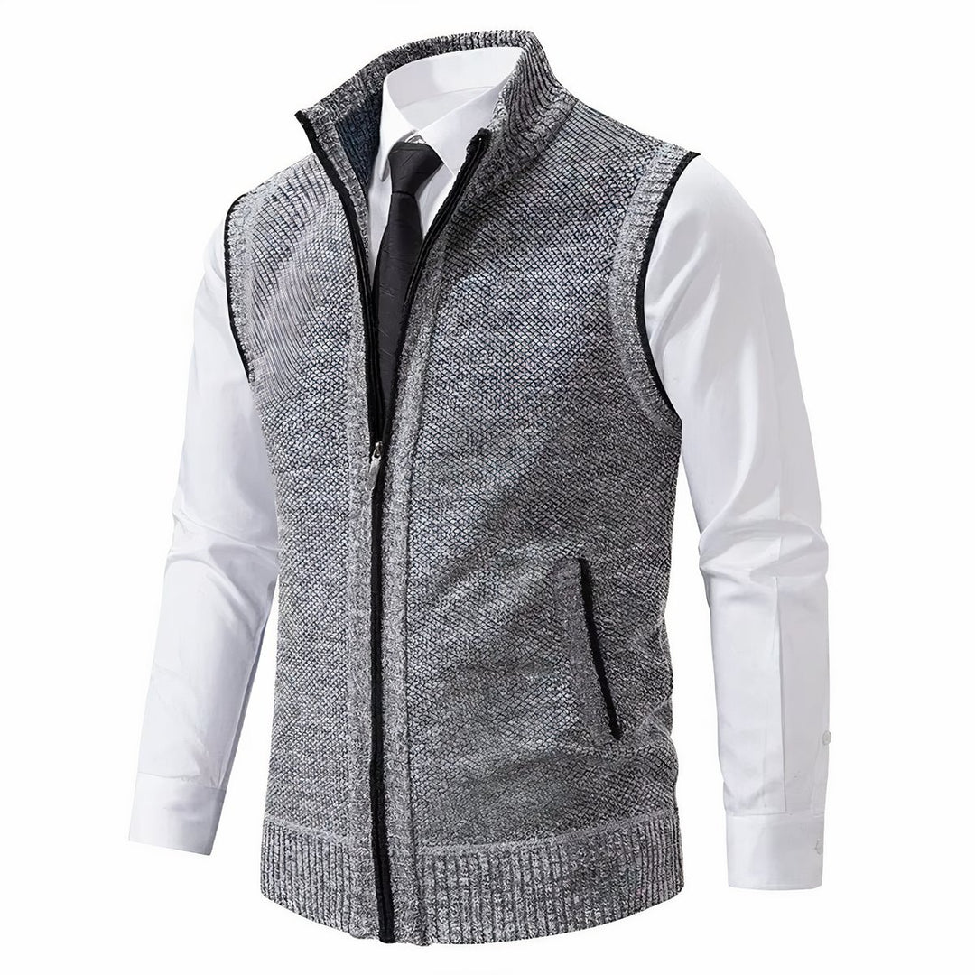 Heren Mouwloze Gebreide Mens Cardigan Vest Rits Staande Kraag - Lichtgrijs