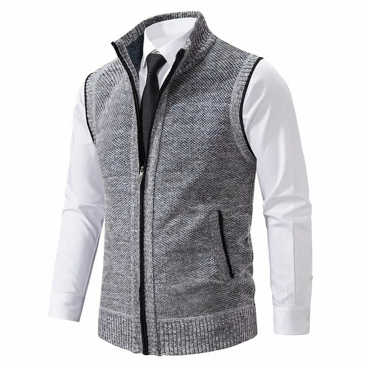Heren Mouwloze Gebreide Mens Cardigan Vest Rits Staande Kraag - Lichtgrijs